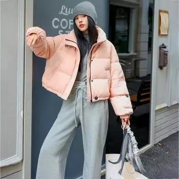Короткая розовая куртка-пуховик для женщин, новый зимний стиль для невысоких людей, утолщенный 90% белый утиный пух S