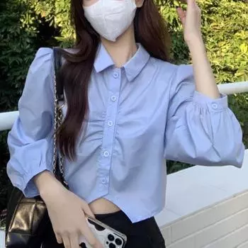 Короткая рубашка женская белая рубашка женская весна и осень корейская версия дизайн Sense плиссированный колледж стиль антивозрастной Pure Desire топ S белый