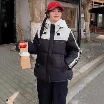 Короткая стоячая хлопчатобумажная одежда, новая утепленная одежда из хлопка, небольшие хлопчатобумажные вещи в заграничном стиле и куртки. M чёрный