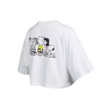 Короткая свободная футболка Puma Peanuts Collaboration с вышитым логотипом и круглым вырезом, женские топы белого цвета 531158-02 L