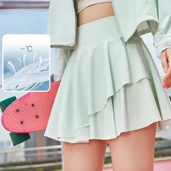 Короткая теннисная юбка Анти-ультрафиолетовая юбка Женская спортивная юбка с карманами Юбки с высокой талией Быстросохнущая двухэтажная юбка Защитная одежда от солнца S чёрный