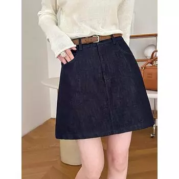 Короткая юбка-трапеция из денима в корейском стиле с высокой талией Juzhi Small