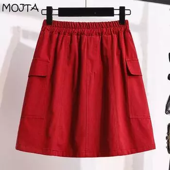 Короткая юбка в японском стиле Fat Sister больших размеров, женская юбка трапециевидной формы в гонконгском стиле, осенняя одежда M чёрный