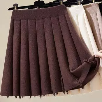 Короткая юбка, женская осенне-зимняя полуюбка, юбка трапециевидной формы с высокой талией, трикотажная юбка, эластичная талия, юбка-зонтик, женская One Size чёрный