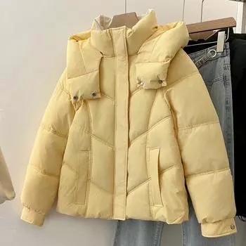 Короткая утолщенная хлопковая куртка-пуховик женская зимняя новая свободная тонкая хлопковая куртка с маленьким капюшоном S белый