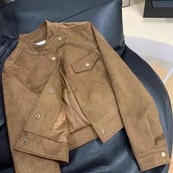 Короткая замшевая куртка женская осень и зима новинка 2024 года взрыв иностранный стиль популярная маленькая куртка высокого класса топ S