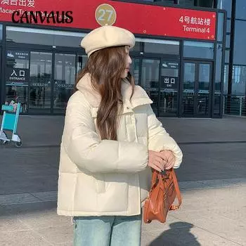 Короткая женская хлопковая куртка с отворотом, зимняя, свободная, теплая, большого размера, одежда для хлеба M бежевый