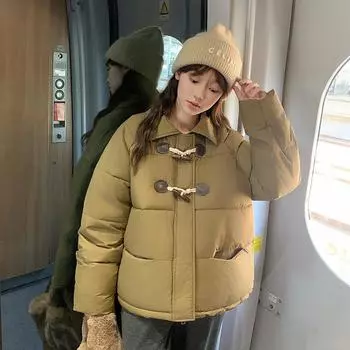 Короткая женская куртка-пуховик с капюшоном и свободным кроем, зимнее пальто M хаки