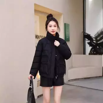 Короткая женская куртка с хлопковой подкладкой, новая зимняя куртка 2024 года в Корейском стиле, маленькая утолщенная куртка с хлопковой подкладкой, модная универсальная куртка с узором в горошек M recommends about 80 to 50 kg чёрный