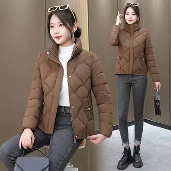 Короткая женская новая ромбовидная тонкая универсальная стойка воротник пуховая хлопковая одежда теплая куртка распределение M recommends 90-55kg