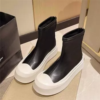 Короткие эластичные сапоги Повседневные короткие сапоги Женские туфли-маффины с толстой подошвой Высокие одинарные туфли Весенние и осенние одинарные сапоги 35