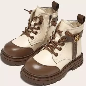 Короткие бархатные сапоги для девочек, зимние новые детские короткие сапоги из хлопка, удобные кожаные сапоги для девочек 26 бежевый