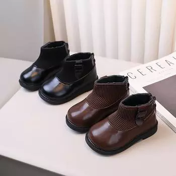 Короткие ботинки для девочек Ботинки для девочек Ботинки из хлопка Теплые флисовые хлопковые ботинки Детские ботинки Martin 21 чёрный