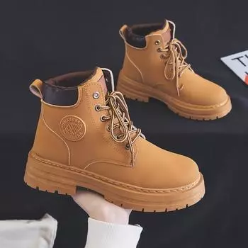 Короткие ботинки для пары, весенние, новые, британские, толстые, универсальные, мотоциклетные, ботинки Martin, большие, желтые 35 чёрный