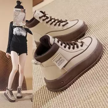 Короткие ботинки для весны и осени Новые ретро универсальные туфли для сноуборда Высокие женские туфли 35 чёрный