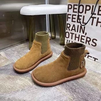 Короткие ботинки из матовой кожи женские, осень 2024 года, новые универсальные ботинки Martin, одинарные ботинки, ботинки-локомотивы, шерстяные ботинки-трубы на плоской подошве 35 чёрный