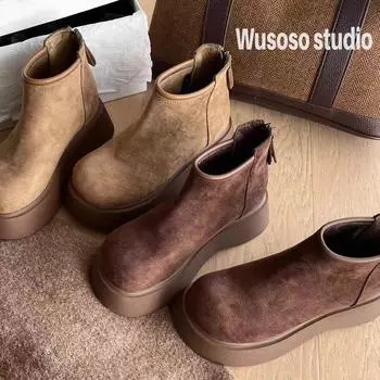 Короткие ботинки из матовой мягкой кожи, женские ботинки Naked, универсальные ботинки Martin из мягкой кожи в британском стиле с толстой подошвой 35 хаки