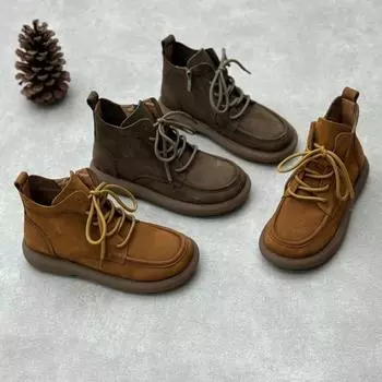 Короткие ботинки из натуральной кожи с круглым носком и плоским дном, повседневные ботинки Martin из мягкой коровьей кожи 35 серый