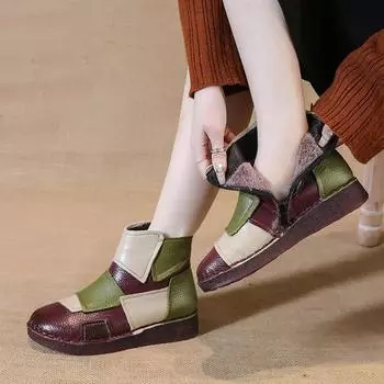 Короткие ботинки из натуральной кожи, теплые хлопковые туфли, повседневные женские туфли на плоской подошве 41