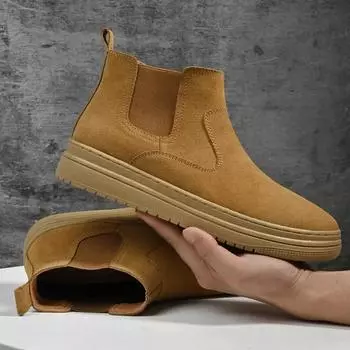 Короткие ботинки из воловьей кожи на плоской подошве, мужские осенне-зимние нескользящие удобные ботинки челси в британском стиле, спортивная повседневная обувь 38
