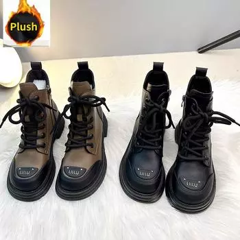 Короткие ботинки на шнуровке, женские дизайнерские сапоги на платформе, женские туфли, ботильоны, женские сапоги, зимние сапоги с круглым носком 35