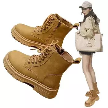 Короткие ботинки на толстой подошве для большего комфорта и тепла. Ботинки для активного отдыха на каждый день. Модные универсальные осенне-зимние новые стили. 38 светло-коричневого