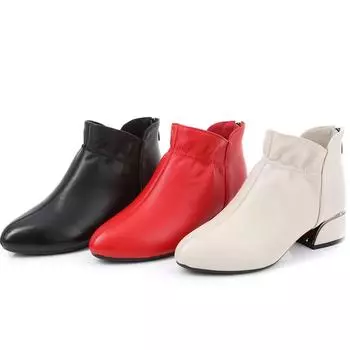 Короткие ботинки на толстом каблуке, маленькие ботинки 31 размера, новая весенне-осенняя женская обувь, одинарные ботинки на среднем каблуке, туфли из натуральной кожи 31