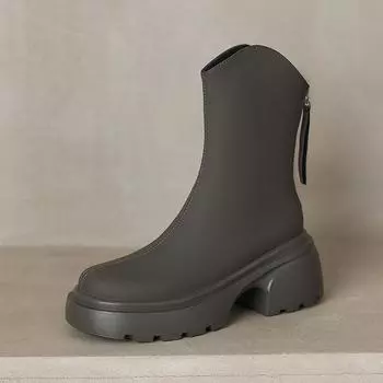 Короткие ботинки на толстом каблуке в британском стиле, женские, осень-зима 2024, новые модные ботинки Martin с толстой подошвой и круглой головкой, застежкой-молнией сзади 35 чёрный
