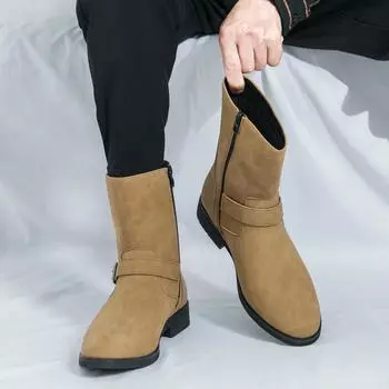 Короткие ботинки с высоким берцем, кожаные туфли 2025 года, осень-зима, новые боковые молнии с пряжкой-булавкой, британские деловые повседневные туфли в стиле ретро с кожаными сапогами 38 чёрный