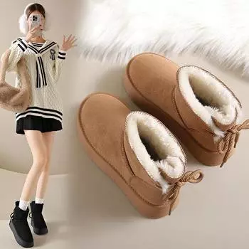 Короткие ботинки женские зимние новые меховые с шерстяной утолщенной теплой подошвой модные северо-восточные хлопковые туфли 35 чёрный