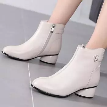 Короткие детские ботинки 2025 года, осень-зима, новые мягкие кожаные ботинки Martin, женские, толстый каблук, круглый нос, мягкая кожа, модные серые кожаные ботинки 35 хаки