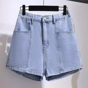 Короткие джинсы больших размеров для женщин, летняя повседневная синяя свободная женская одежда, джинсовые шорты, широкие джинсовые шорты, брюки 2XL синий