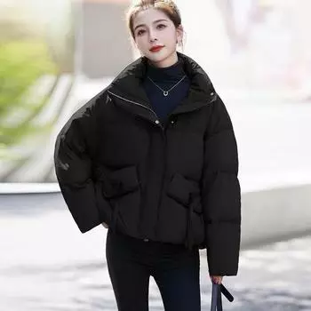 Короткие хлопковые куртки в европейском стиле для женщин, свободные и теплые L чёрный