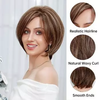 Короткие коричневые смешанные светлые парики из натуральных волос, прямые парики Боба с челкой, человеческие волосы, термостойкие для женщин