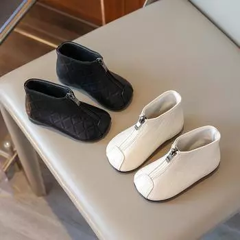 Короткие кожаные ботинки для девочек, мягкие, дышащие, детские первые ходунки, однотонные, с застежкой-молнией спереди, модные детские ботинки, весна-осень 15 бежевый