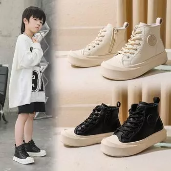 Короткие кожаные ботинки для мальчиков, осенне-зимняя новая спортивная обувь, корейская версия, повседневная обувь с сумкой на голове, бархатная детская обувь для сноуборда 26