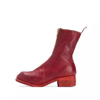 Короткие красные сапоги с круглым носком и молнией спереди, стильные сапоги на толстом каблуке средней высоты, модные женские сапоги большого размера для показа на подиуме 36 красный
