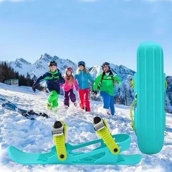Короткие мини-лыжные коньки для снега, короткие коньки для катания на лыжах на открытом воздухе, сноуборды, регулируемые уличные лыжные туфли для зимней обуви Kids ярко-зеленый