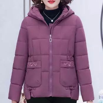 Короткие парки для женщин среднего возраста, зимняя верхняя одежда с длинным рукавом, с капюшоном, элегантные свободные, толстые, теплые, женские куртки, зимние пальто L чёрный