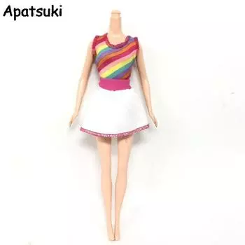 Короткие платья в радужную полоску для кукольного домика Барби 1/6, повседневная одежда, модная одежда для кукол Барби, кукольная одежда, игрушка разноцветный