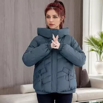Короткие пуховики, женские зимние куртки, куртки, новинки года, тонкие и утолщенные куртки. M синий