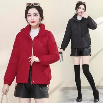 Короткие пуховые куртки для женщин на зиму, новая корейская версия женской одежды, глянцевые несмываемые куртки, теплые куртки L Recommended 85-52.5kg красный