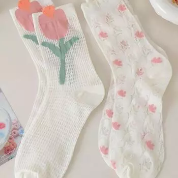 Короткие японские летние тюльпаны повседневные носки в корейском стиле цветочные носки женские сетчатые носки хлопок F
