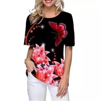 Короткие рукава Цветочные женские футболки Летние 3D Цветочные принты Уличный свитер Футболка 5XL Большой размер O-образный вырез Повседневные дышащие топы S