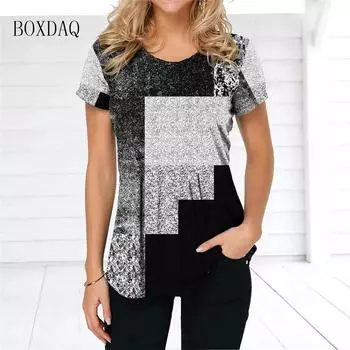 Короткие рукава клетчатые женские футболки винтажная 3D принт градиент женская футболка 6XL плюс размер женская одежда O-образный вырез повседневные топы футболка S