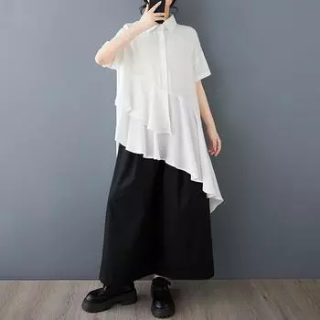 Короткие рукава свободные рубашки и блузки для блузки Повседневные свободные летние топы женские рубашки на пуговицах чёрный