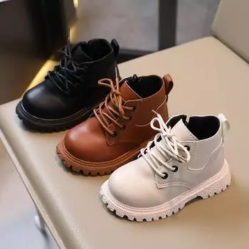 Короткие сапоги для мальчиков и девочек. Красивые повседневные нескользящие ботинки с боковой молнией. Детская обувь. 24