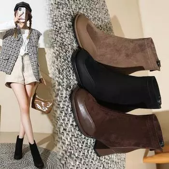 короткие сапоги для женщин показывают маленькие ноги. Осенью и зимой 2024 года будет легко подобрать новые французские модные короткие сапоги с застежкой-молнией сзади. 34 чёрный