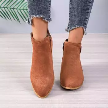 Короткие сапоги европейского и американского дизайна 2024 года, осень и зима, новые замшевые короткие сапоги с пряжкой для женщин Zapatos Mujer 36 темно-коричневого