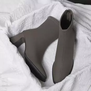 Короткие сапоги из натуральной мягкой кожи на высоком каблуке для женщин, новые весенние, осенние и зимние, квадратные, узкие и тонкие сапоги 35 зелёный